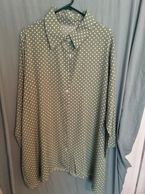 Polka Dot Button-Up Shirt - Sage Green